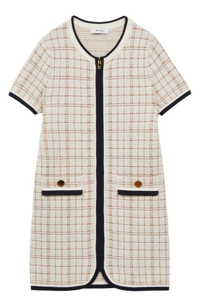 Reiss Kids' Mila Jr. Plaid Tweed Shift Dress In Pink