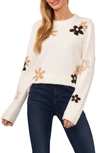 Cece Floral Crewneck Sweater In Antique White