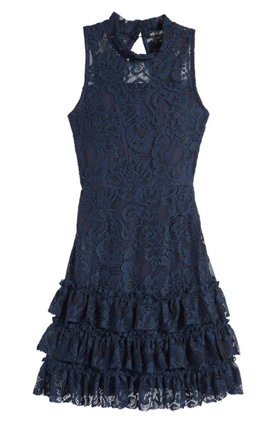 Ava & Yelly Kids' Chacha Lace Overlay Party Dress In Navy