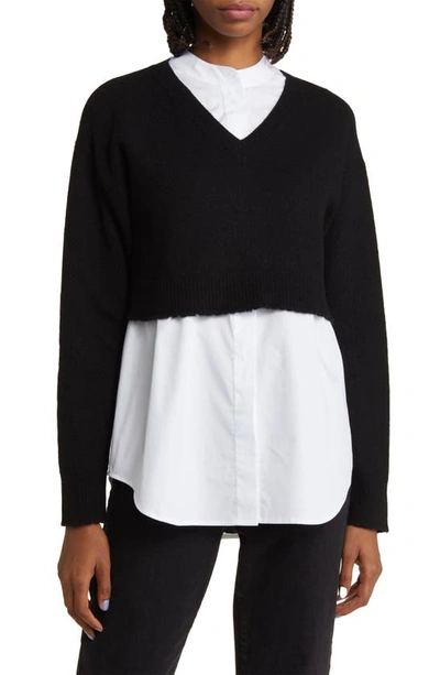 Allsaints Donna Mixed Media Sweater In Black/ White