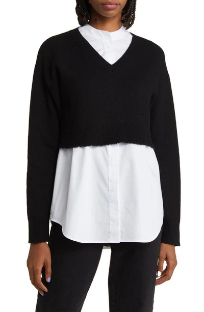 Allsaints Donna Mixed Media Jumper In Black/ White