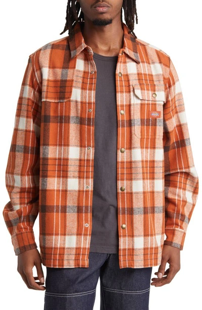 Dickies Nimmons Plaid Flannel Snap-up Shirt In Bombay Brown