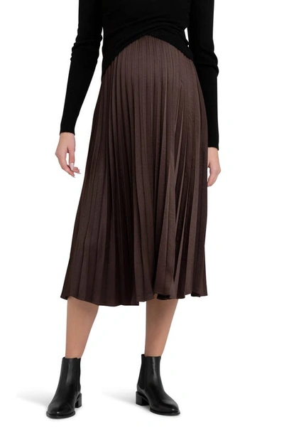 Ripe Maternity Pleated Satin Maternity Midi Skirt In Chocolate