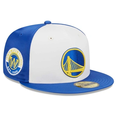 New Era White Golden State Warriors Throwback Satin 59fifty Fitted Hat