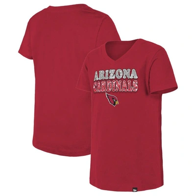 New Era Kids' Girls Youth  Cardinal Arizona Cardinals Reverse Sequin V-neck T-shirt