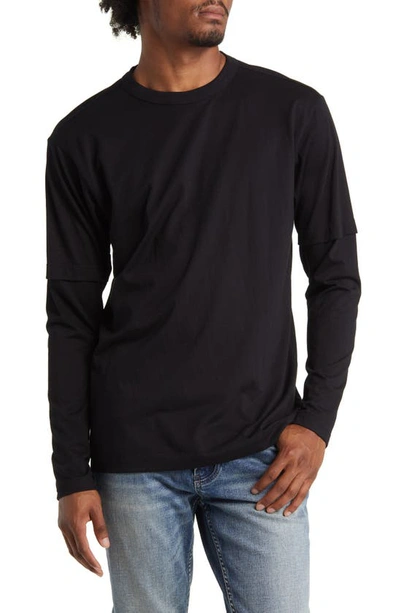 Bp. Layer Long Sleeve Cotton Blend T-shirt In Black