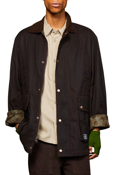 Alpha Industries Waxed Cotton Car Coat In Chocolate