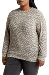 Loveappella Loveapella Brushed Leopard Print Long Sleeve Crewneck Top In Camel/ Black