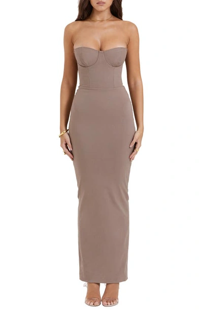 House Of Cb Lucia Strapless Corset Maxi Dress In Mocha
