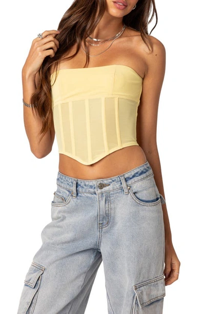 Edikted Evangeline Strapless Mesh Corset Top In Yellow