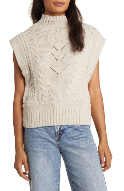 Wit & Wisdom Cable Stitch Mock Neck Sweater Vest In Stone