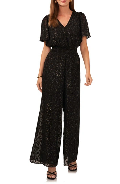 Vince Camuto Style Line Flutter Sleeve Jumpsuit In Rich Black
