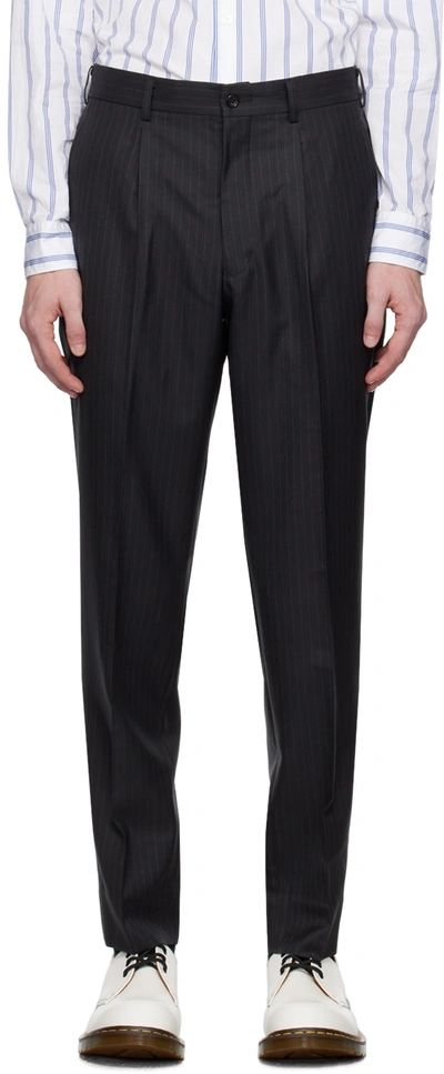 Comme Des Garçons Homme Deux Striped Cropped Tapered Trousers In Black
