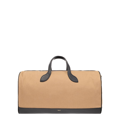 Bally Bar Weekender Duffle Bag In Sand/black/oro