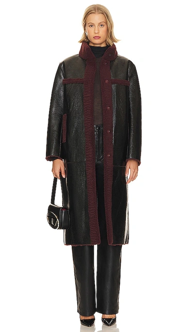 Apparis Faux-shearling Trim Coat In Black