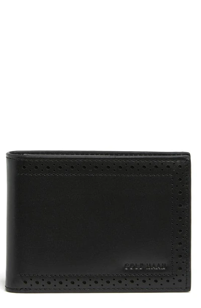Cole Haan Brogue Leather Passcase Wallet In Black