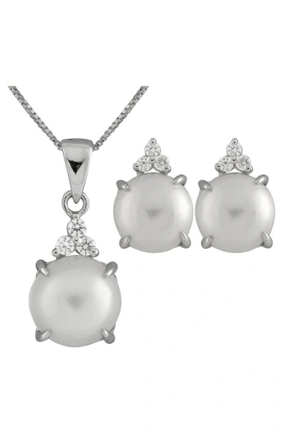 Splendid Pearls Freshwater Pearl Pendant Necklace & Stud Earrings Set In Metallic
