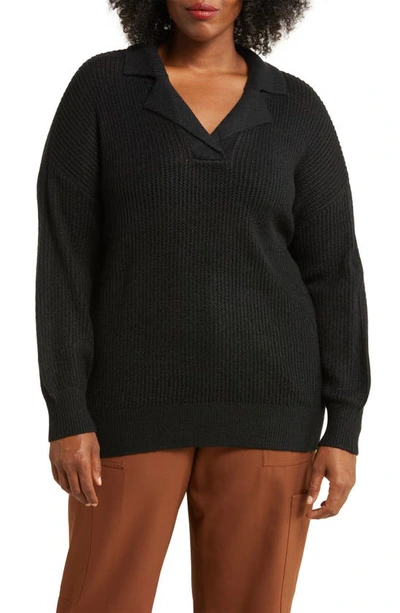 By Design Miley Notch Collar Pullover Sweater In Black