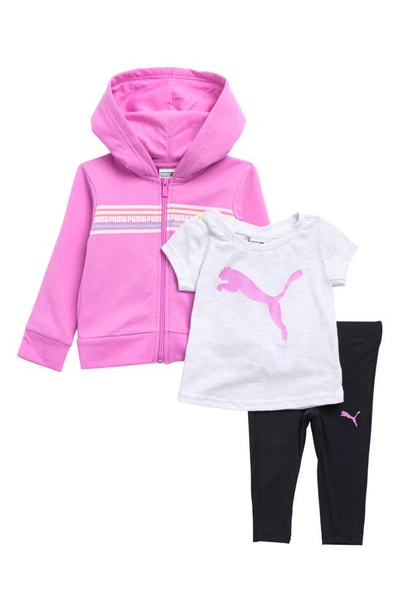 Puma Babies' Fleece Zip Hoodie, T-shirt & Leggings Set In Medium Purple