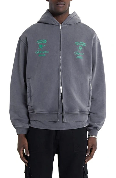 Represent Graphic-print Zip-up Hoodie In Grey