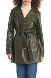 Sanctuary Faux Leather Trench Coat In Olive
