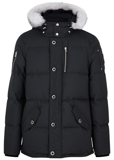 Moose Knuckles 3q Cotton Down Jacket W/ Faux Fur In Navy