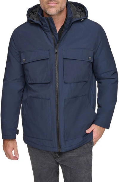 Andrew Marc Lauffeld Water Resistant Hooded Utility Puffer Jacket In Ink