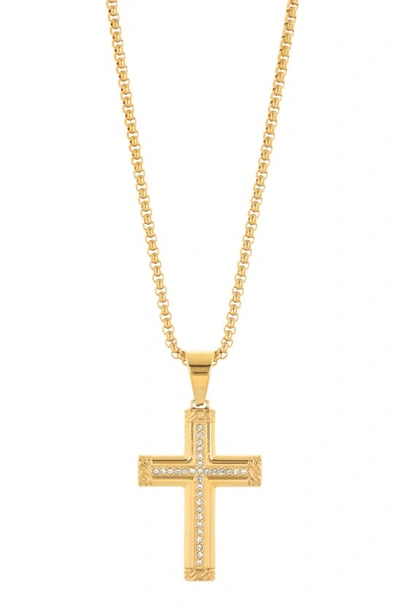 American Exchange Stainless Steel Crystal Cross Pendant Necklace In Gold/ Gold