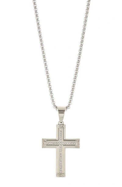 American Exchange Stainless Steel Crystal Cross Pendant Necklace In Silver/ Silver