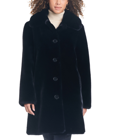 Jones New York Women's Faux-fur Button-front Coat In Black