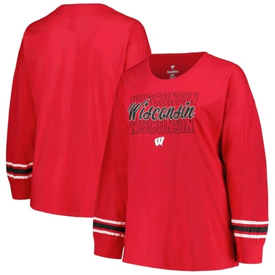 Profile Red Wisconsin Badgers Plus Size Triple Script Scoop Neck Long Sleeve T-shirt In Scarlet