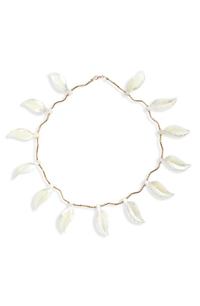 Isshi Tsuta Ivy Leaf Collar Necklace In Ivory