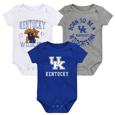 Outerstuff Babies' Newborn And Infant Boys And Girls Royal, White, Heather Gray Kentucky Wildcats Born To Be Three-pack In Royal,white,heather Gray