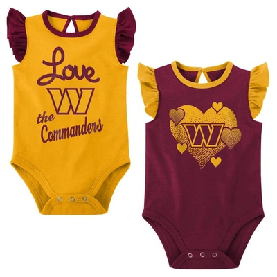 Outerstuff Babies' Girls Newborn & Infant Burgundy/gold Washington Commanders Spread The Love 2-pack Bodysuit Set