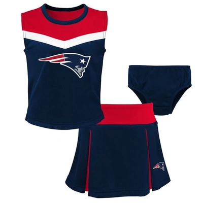 Outerstuff Kids' Girls Preschool Navy New England Patriots Spirit Cheer Three-piece Cheerleader Set With Bloomers