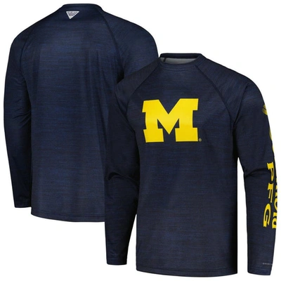 Columbia Navy Michigan Wolverines Pfg Terminal Tackle Omni-shade Raglan Long Sleeve T-shirt