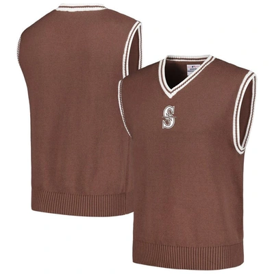 Pleasures Brown Seattle Mariners Knit V-neck Pullover Jumper Waistcoat