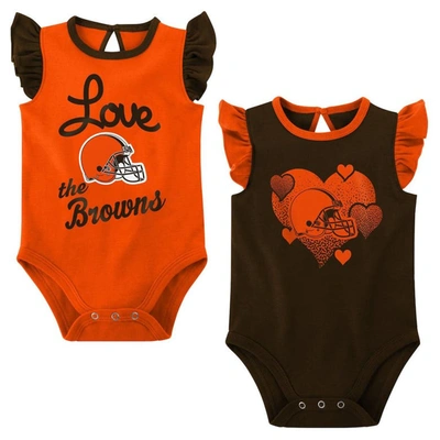 Outerstuff Babies' Girls Newborn & Infant Brown/orange Cleveland Browns Spread The Love 2-pack Bodysuit Set In Brown,orange