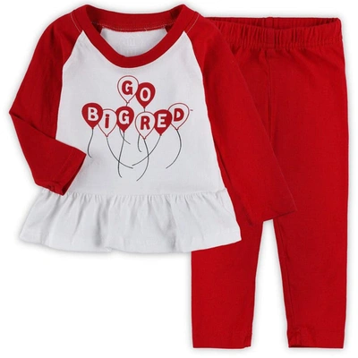Wes & Willy Babies' Girls Infant  Scarlet/white Nebraska Huskers Balloon Raglan 3/4-sleeve T-shirt & Leggings In Scarlet,white