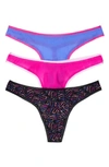 On Gossamer 3-pack Mesh Thongs In Butterfly/rose Violet/vp