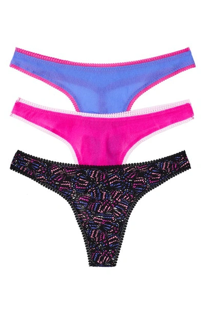 On Gossamer 3-pack Mesh Thongs In Butterfly/rose Violet/vp