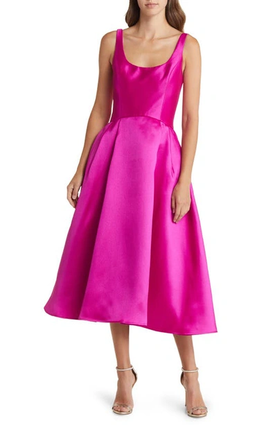 Amsale Mikado Sheath Midi Cocktail Dress In Fuchsia