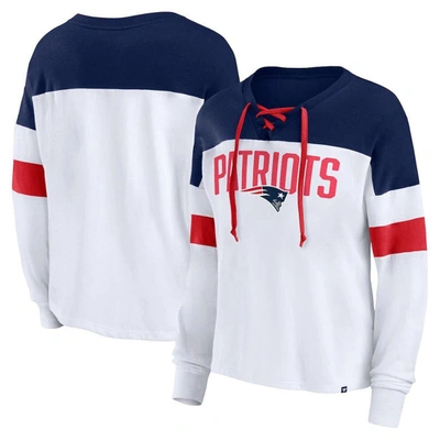Fanatics Women's  White, Navy New England Patriots Even Match Lightweight Lace-up Long Sleeve Top In White,navy