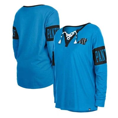 New Era Blue Carolina Panthers Lace-up Notch Neck Long Sleeve T-shirt