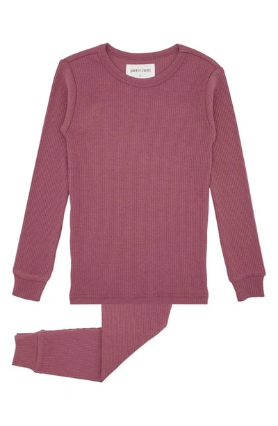 Petit Lem Kids' Rib Fitted Two-piece Pajamas In Plum