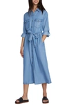 Wash Lab Denim Soft Denim Belted Midi Shirtdress In Perch Blue