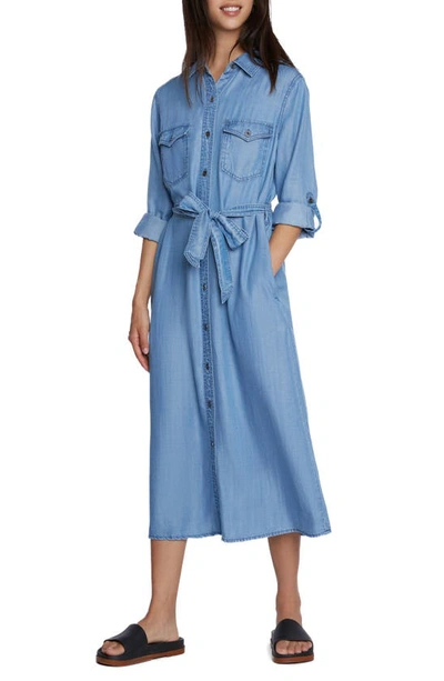 Wash Lab Denim Soft Denim Belted Midi Shirtdress In Perch Blue