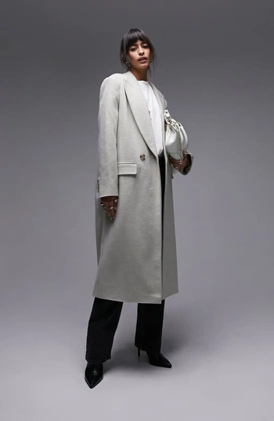 Topshop Double Breasted Coat In Light Green