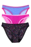 On Gossamer 3-pack Mesh Hip Bikinis In Butterfly/rose Violet/vp