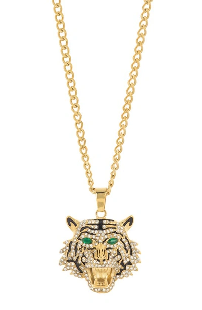 Ed Hardy Crystal Pavé Lion Pendant Necklace In Gold